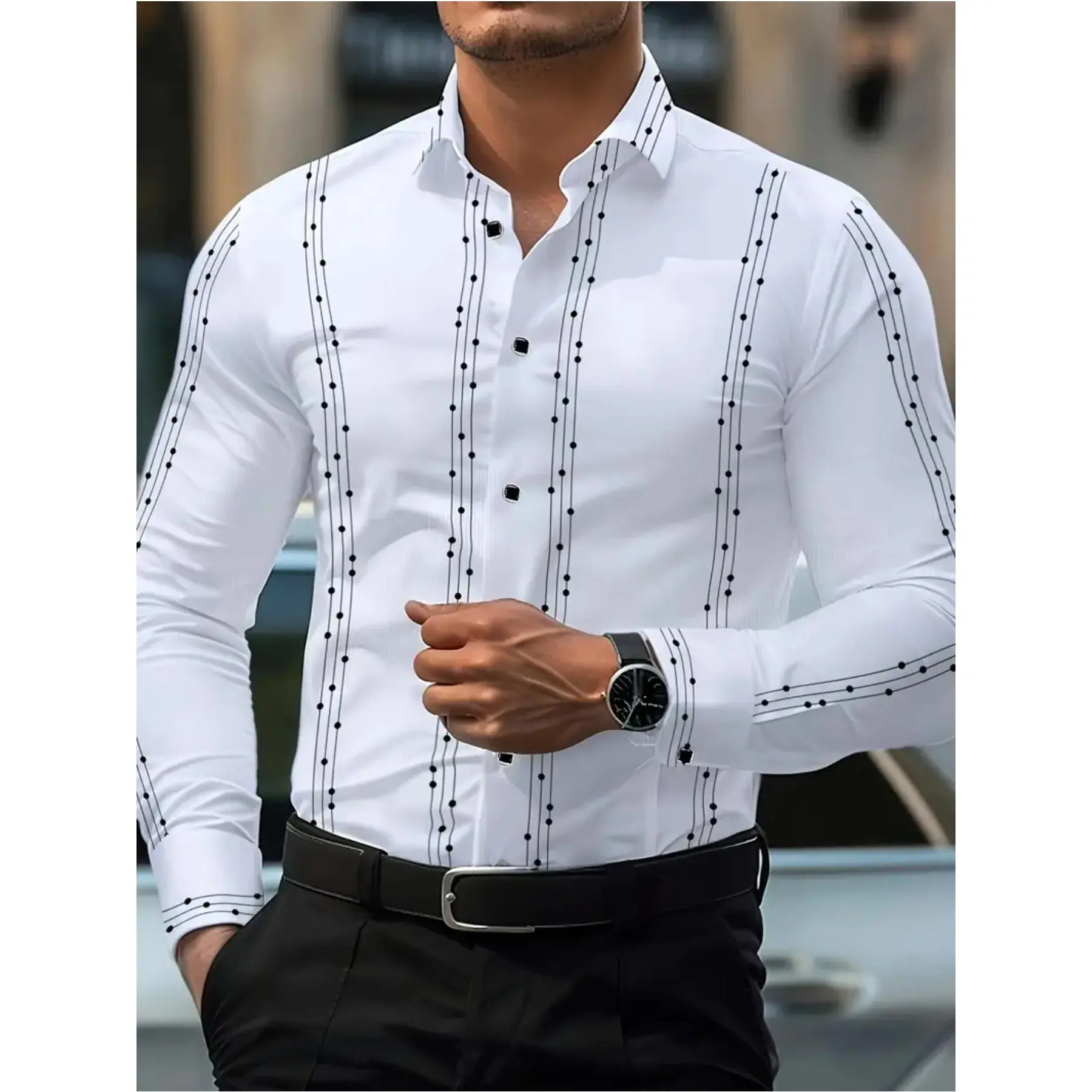 The latest Men's button up collar shirt of 2025, with traditional printing, wrinkle  and soft, versatile for outdoor and daily use, high-quality and popular.