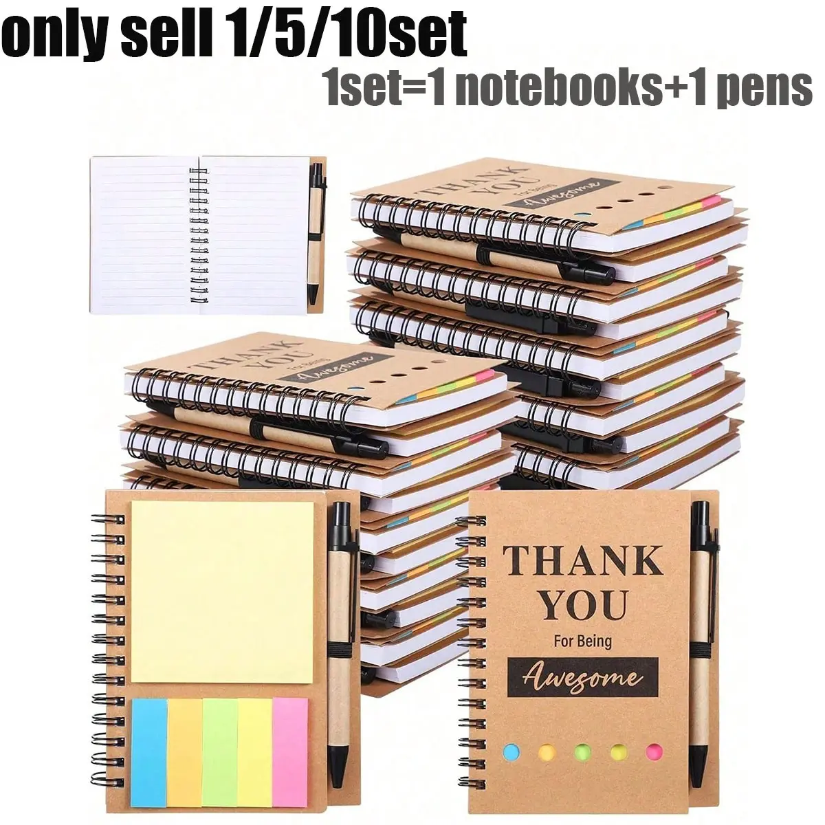 1/5/10 Set Spiral Notebook Sets with Pens, Employee Thank You Gifts, Teacher Appreciation Gifts, Inspirational Notebooks, Christmas Gifts