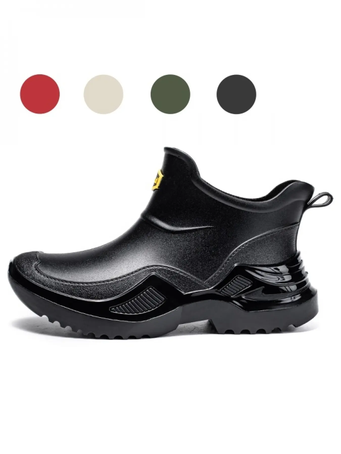 Matte Black Platform Women Short Rain Boots, One Piece Seamless Waterproof Rubber Shoes, Non Slip Sole for Daily Commute Beach Wading Footwear