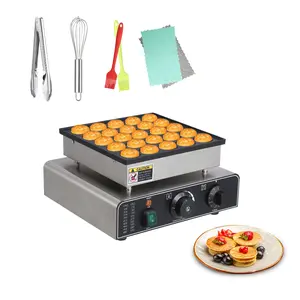 Round Muffin Maker, 25 Hole Stainless Steel Waffle Maker, Non-Stick, 110V Temperature and Time Control, Heart Belgian Waffle Maker Ideal for Restaurant, Home and Snack Bar Use