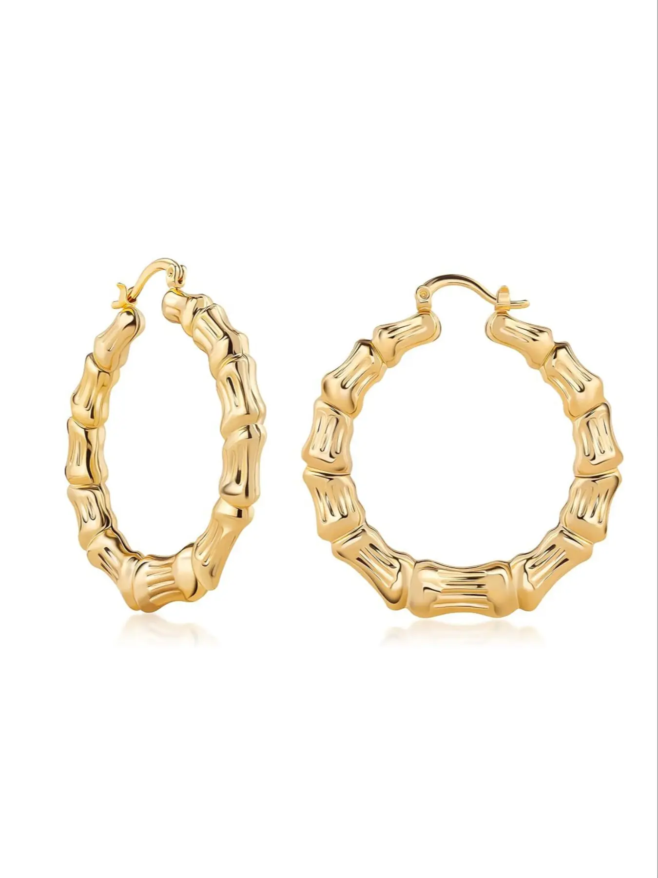 Trendy Bamboo Hoop Earrings, Minimalist Textured Thick Circle Design, Casual Style, Perfect for Summer & Christmas, Ideal Gift for Women & Girls