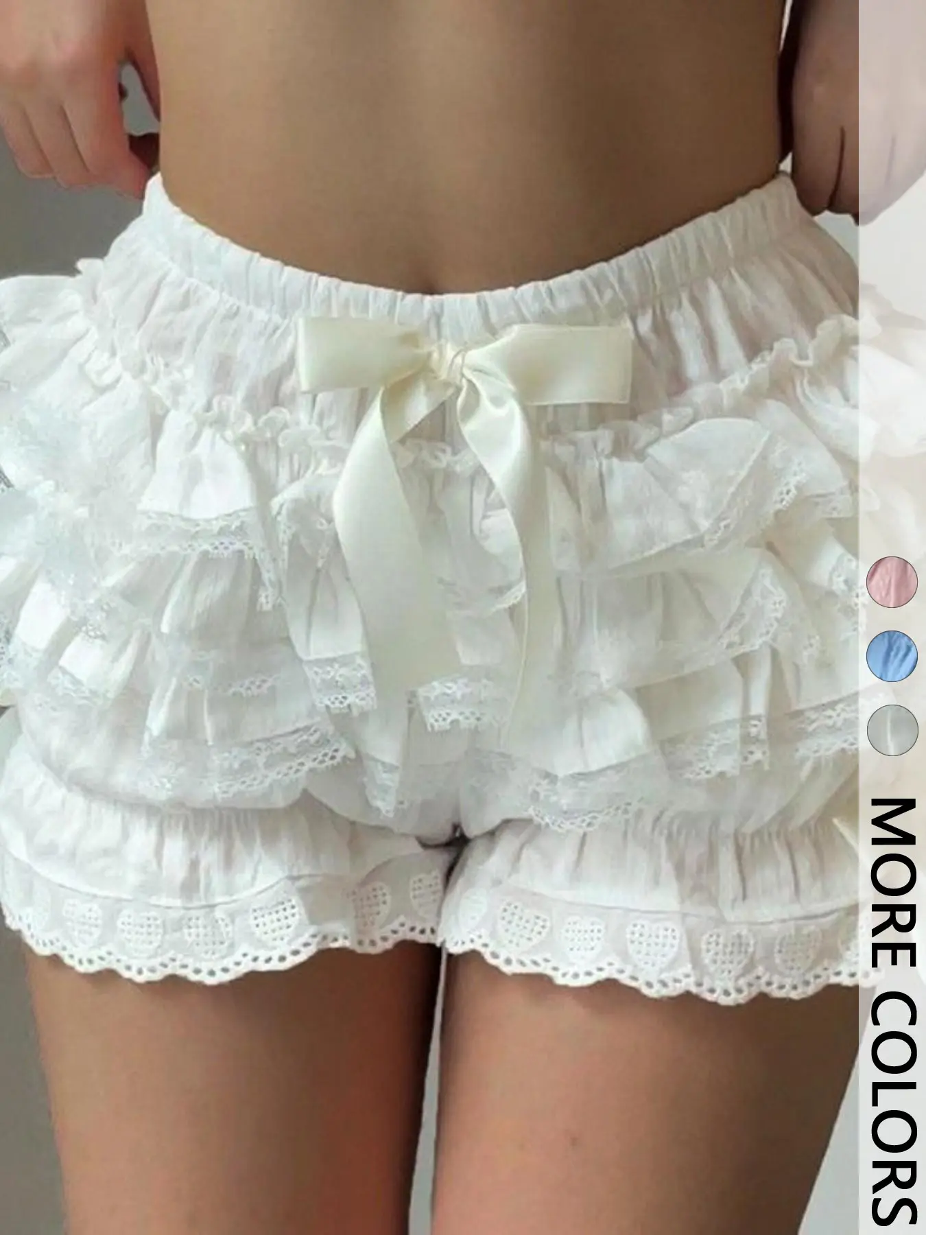 1 Piece Women Elastic Waist Bow Front Multi Layer Ruffle Lace Trim Bloomers Sweet Lolita Pumpkin Shorts No
