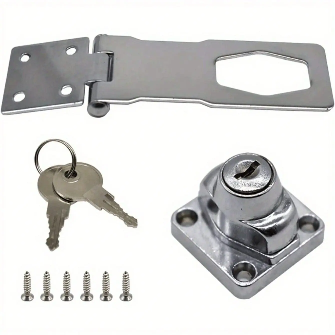 Two-In-One Lock with Lock Plate, Thickened Office Desk File Cabinet Lock, Wardrobe Lock, 90-Degree Latch Lock for Stores and Hotels, Security Locks