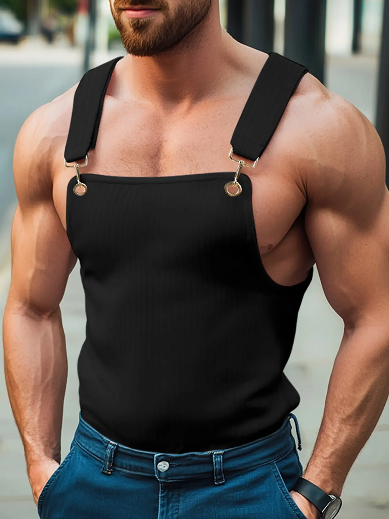 INCERUN Men's Square Neck Textured Sleeveless Vest for Active Sports, Modern Athletic Tank Top Ideal for Workout and Fitness