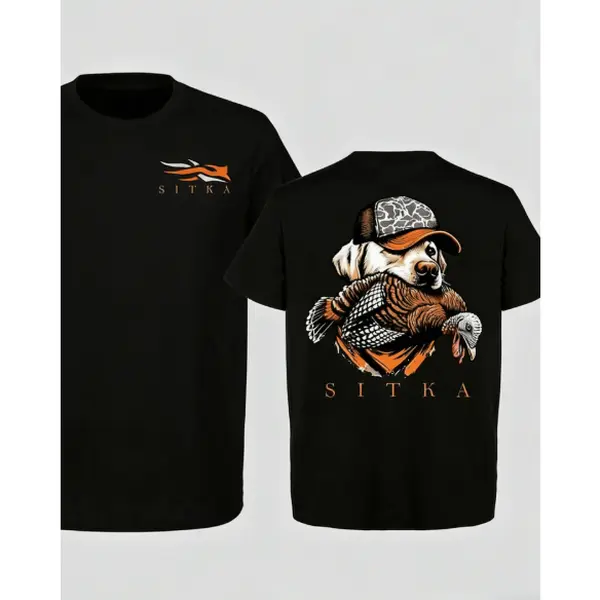 180gMen's Pure Cotton T-Shirt Funny Print T-Shirt,Mens Clothes, Sitka Hunting T-Shirt – Dog With Turkey Graphic, Retriever Hunting Apparel, Waterfowl & Upland Bird Tee,Summer Outfits,Streetwear,Y2k