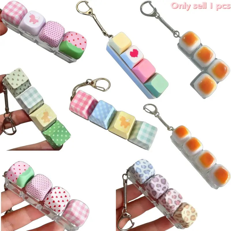 Stress Relief Keycap Finger Squeeze Toy Keychain, Fidget Keyring, Pressure Release Keyboard Button, Bag Packaging Decorative Pendant