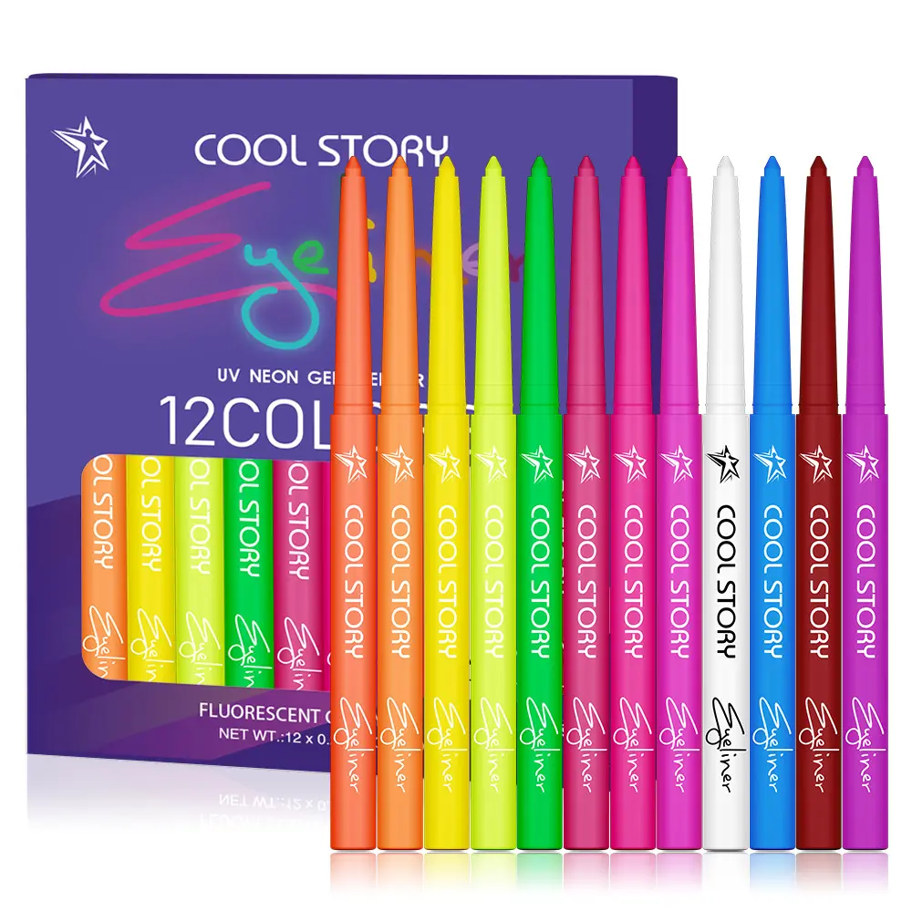 12 Colors Fluorescent Eyeliner Pen, 1 Set Quick Drying Eyeliner Pen, Easy To Apply, Suitable for Smooth Application, Long Lasting Eyeliner Pen, Makeup, Quick Stick Eyeliner