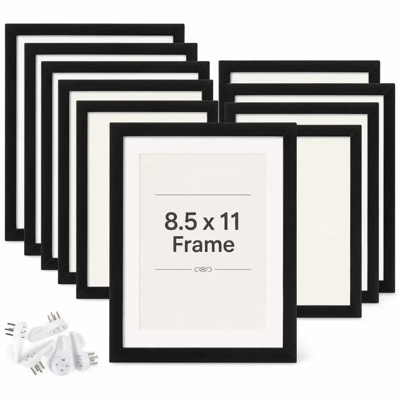 Classic Black Document Frames 10pcs/set, 8.5 x 11 Inch Diploma Frames with High Definition Glass, Wall Mounting Tabletop Display Gallery Wall Frame