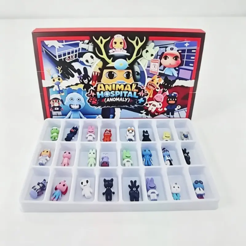 24pcs Cartoon Animal Hospital Doll Set, Mini Blind Box Desktop Decor, Home Display Collection, Surprise Holiday Gift