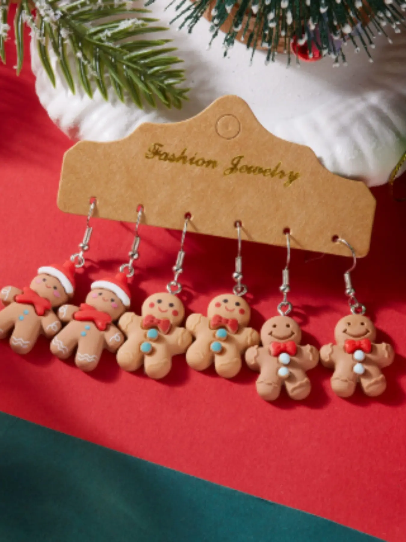 Cross-Border European and American Christmas Earrings, Fashion Gingerbread Man Ear Hooks Set of 3 Pairs, Export Goods