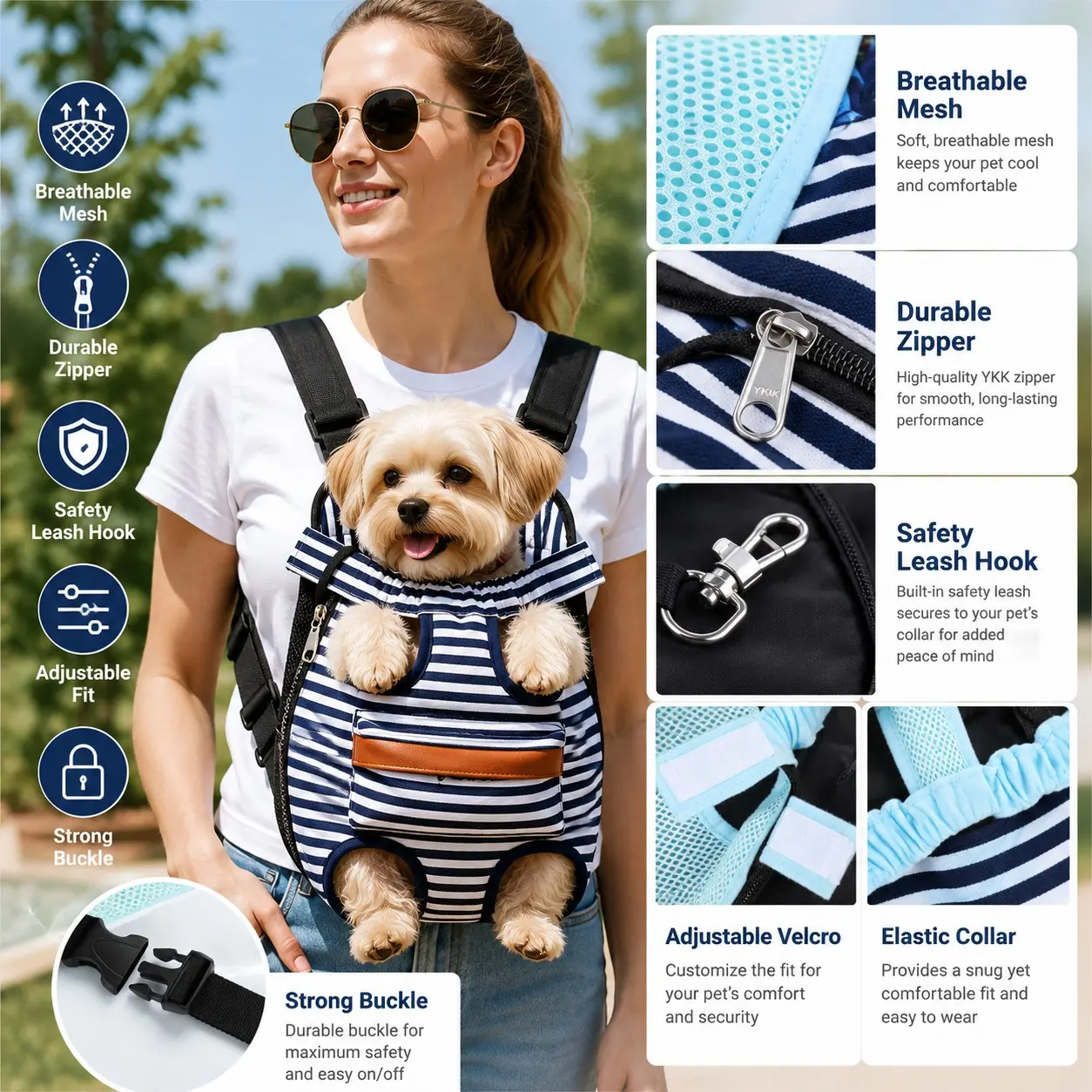 Dog Carrier Backpack Front Pack for Small Dogs, Outdoor Animal Carrier, Hands Free Puppy Carrier Sling, Adjustable Breathable Portable Pet Backpack for Travel Hiking Walking Bike Camping Cats & Small Pets