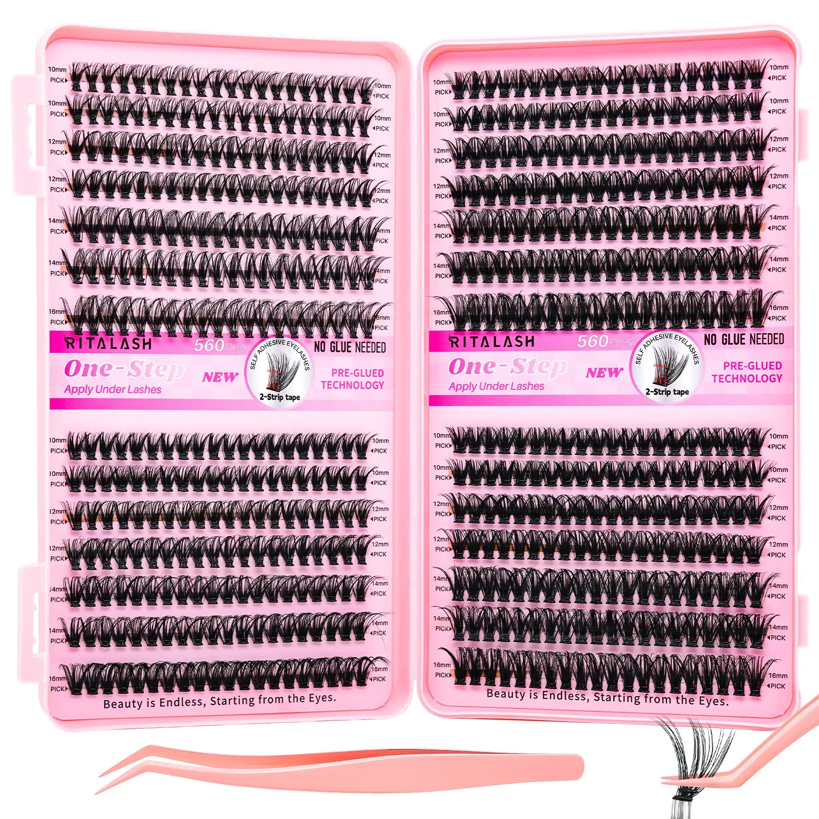 RITALASH 560PCS Self Adhesive Eyelashes 30D/40D/50D/60D Natural Lash Clusters Kit Volume DIY Eyelash Extensions Self Adhesive Lash Clusters Pre Glued Eyelashes Clusters Reusable No Glue Needed No Remover No residue Makeup Separated False Eyelashes