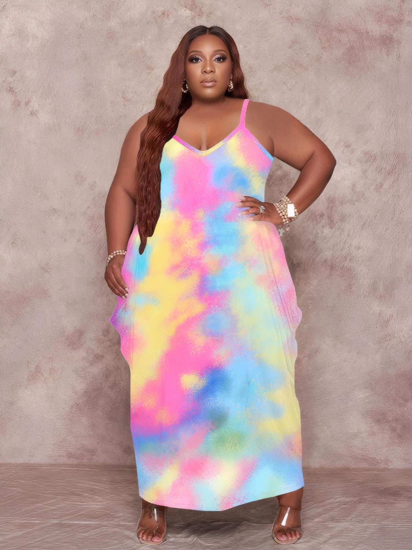 【Plus Size】 Cami Dress, Casual Chic Sleeveless Spaghetti Strap Long Dress for Summer, Women's Plus Clothing for Daily Wear, Womenswear