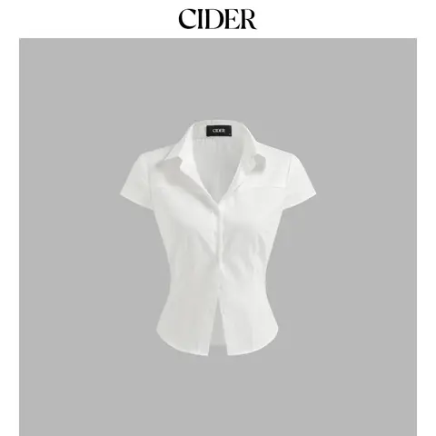 Cider Cotton-blend Polo Neck Stripe Short Sleeve Shirt