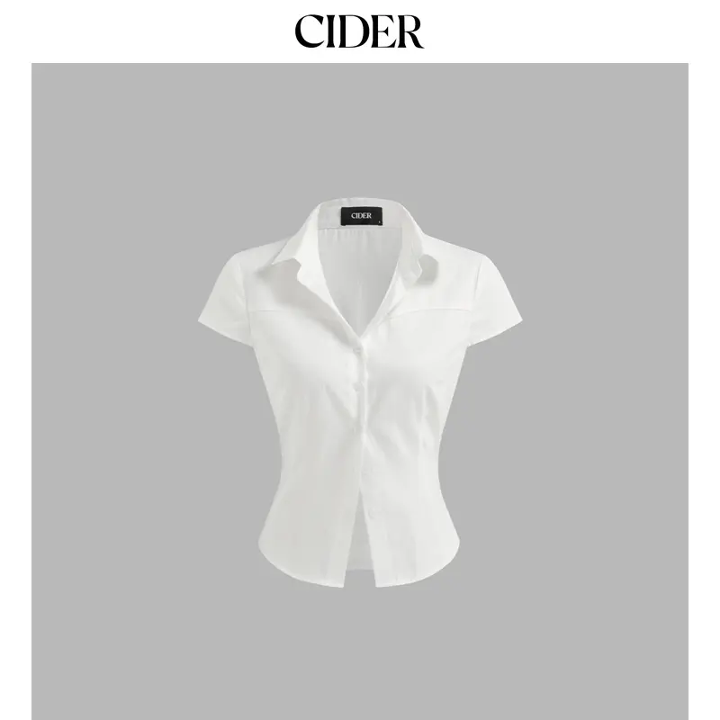 Cider Cotton-blend Polo Neck Stripe Short Sleeve Shirt