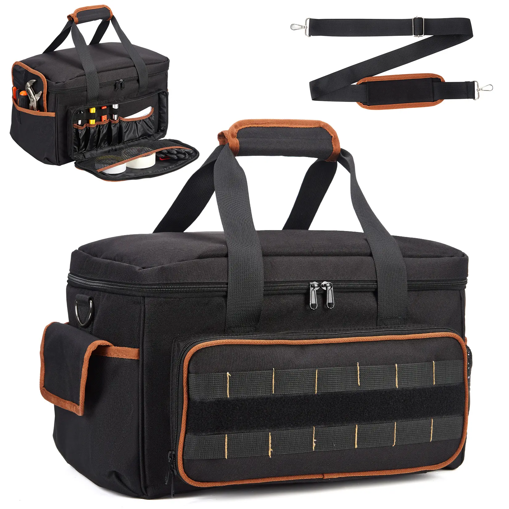 Heavy Duty 17'' Tool Bag Organizer – Wide Mouth Oxford Tote with Multiple Pockets, Adjustable Shoulder Strap, Padded Handle, Waterproof Design – Ideal Tool Storage for Electricians, Mechanics, Carpenters, Men & Women