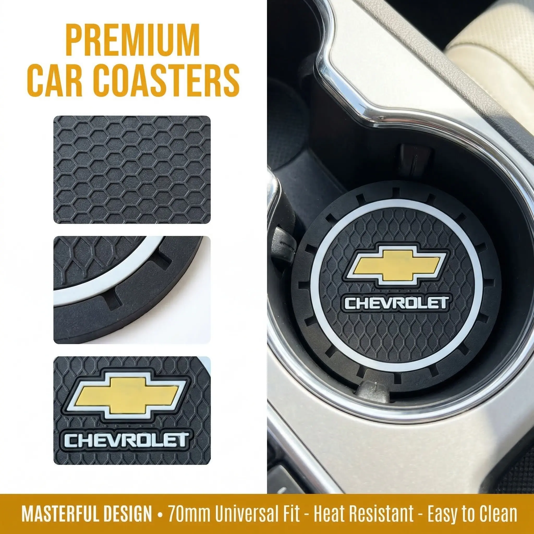 one pair Silicone Car Cup Coasters, Honeycomb Textured Non-slip Waterproof Cup Holder Mats, Compatible with Silverado, Camaro, Equinox, Traverse, Tahoe, Suburban