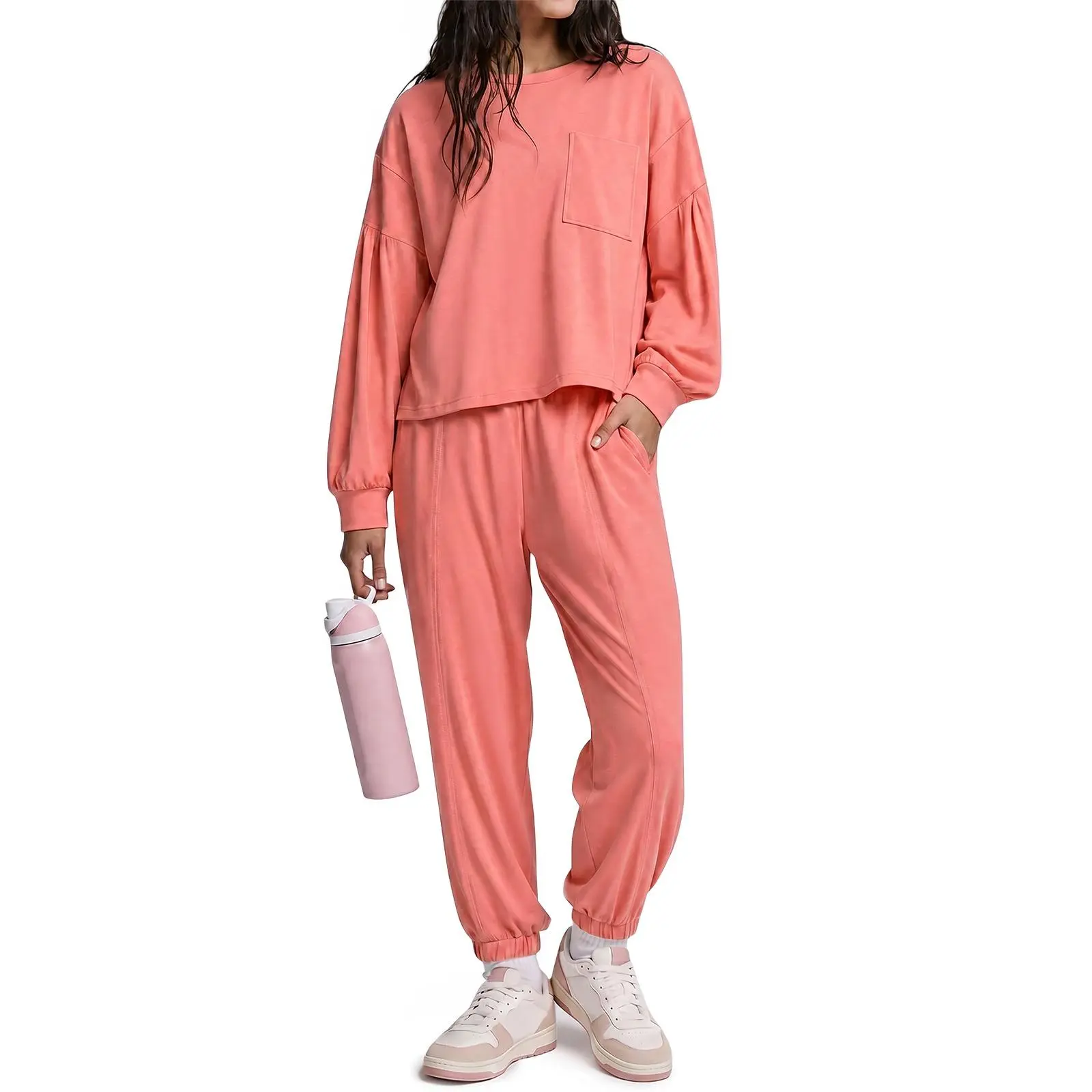 Yousify Womens 2 Piece Lounge Set Puff Long Sleeve Tops and Jogger Pants Casual Travel Outfit Tracksuit