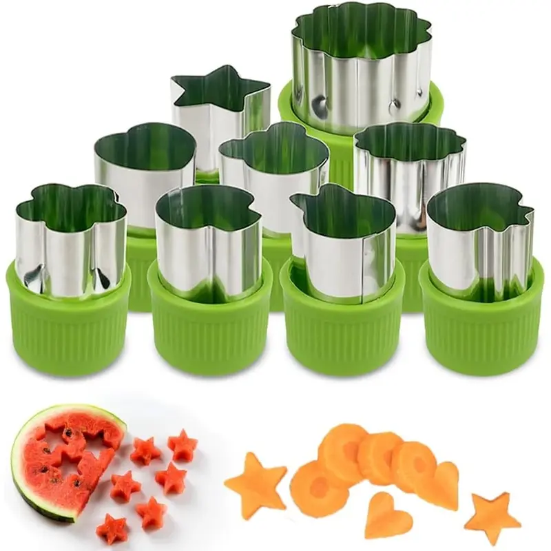 9pcs Stainless Steel Cookie & Vegetable Cutter Set - Perfect for Fruit, Cake Decorating, Salad Prep & Baking, Baking Supplies