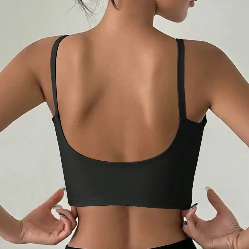 Women's Nylon Spandex Running Yoga Sports Bra - Backless Straps, U-Shaped Cut, Breathable Solid, Chest Padding, Soft Tight Vest with Removable Pads for Gym Workouts, Standard Sizes