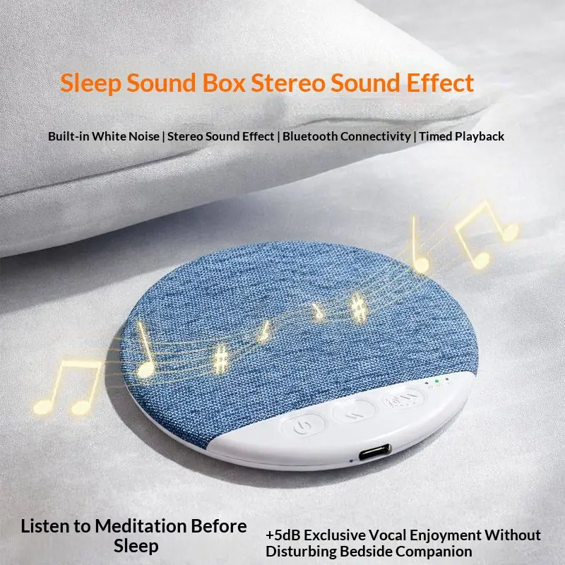 Compact Thin White Noise Bluetooth Pillow Speaker, Wireless Sleep Aid Device with Soothing Sounds, Audio Timer for Bedtime Relaxation