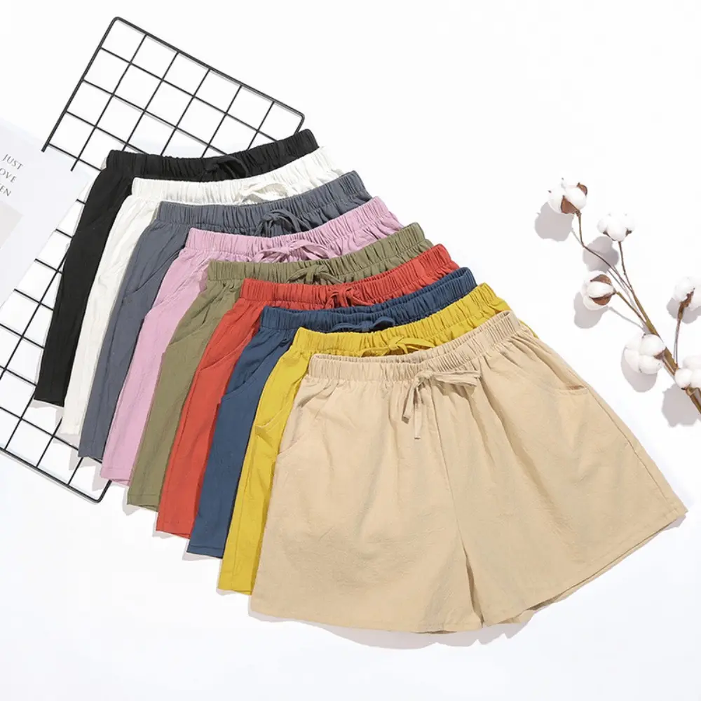 Women Cotton Linen A-Line Shorts, High Waist Loose Wide Leg 3 Inch Casual Sports Shorts, Plus Size Summer Outdoor Shorts