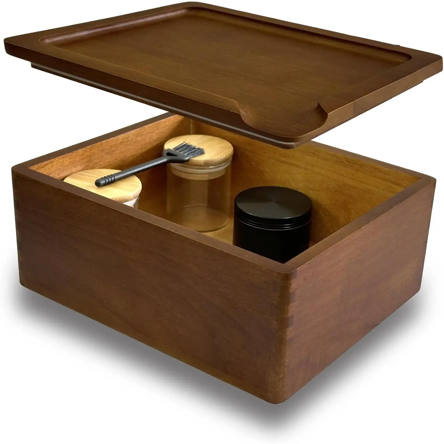 Stash Box with Tray - Large Wooden Box with Accessories Storage Stash Box Set - Decorative Wood Box for Herbs smell proof box (9.5inch)