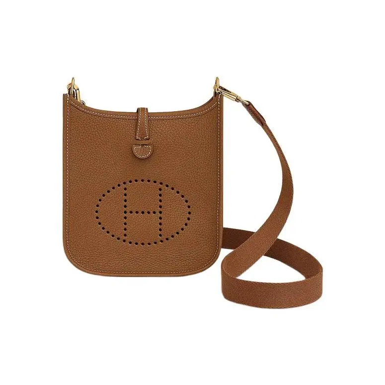 Hermes Evelyne 16 Crossbody Bag for Women, Clemence Calfskin, Gold-Tone Hardware, Golden Brown