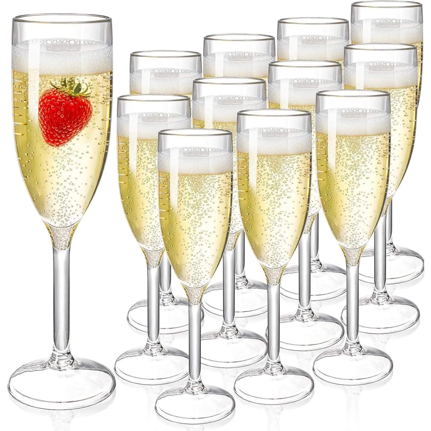 12 Pack 5 oz Plastic Champagne Flutes,  Champagne Glasses Unbreakable Champagne Toasting Flutes for Wedding, Party