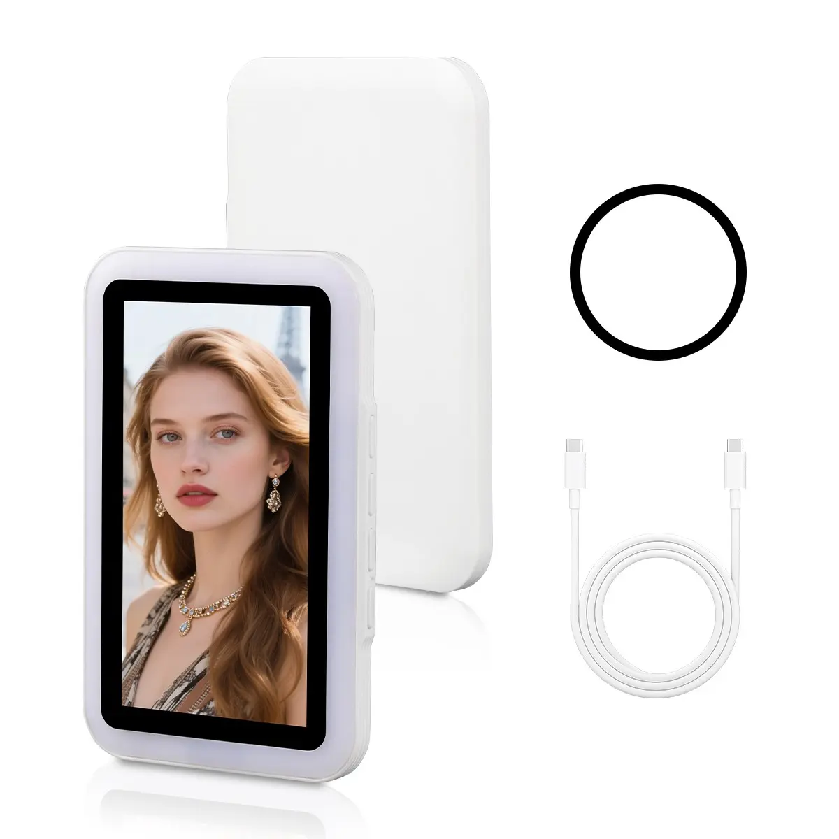 Magnetic Selfie Vlog Mirror with Light, Cellphone Selfie Accessory, 4.02 Inch Rear Camera Touch Screen, Compatible with iPhone and Android Phones