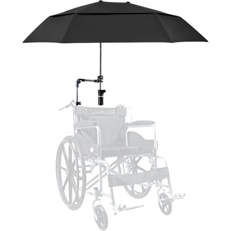 Adjustable Clamp Chair Umbrella, Rain & UV Protection for Wheelchair, Double-sided Extended Parasol, Suitable for Stroller, Bicycle and Beach Chair, Stroller Sunshade Umbrella