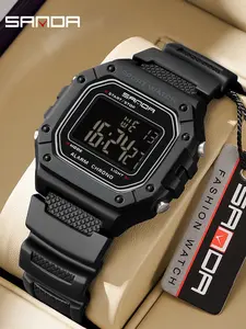 Sanda Men's Fashion Sport Alarm Clock, Multifunctional Waterproof Luminous Casual Electronic Watch, Fashionable Waterproof Watch, Stylish Timepiece for Daily Use, Modern Waterproof Digital Watch