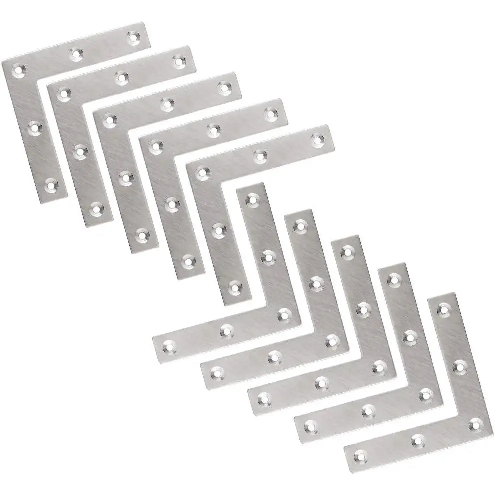 Flat L Shaped Corner Bracket,  10 count 80 x 80 mm Stainless Steel Right Angle Corner Brace Repair Plate, Heavy  Furniture Fastener Joint Corner Connector for  Shelf Cabinet Table Chair