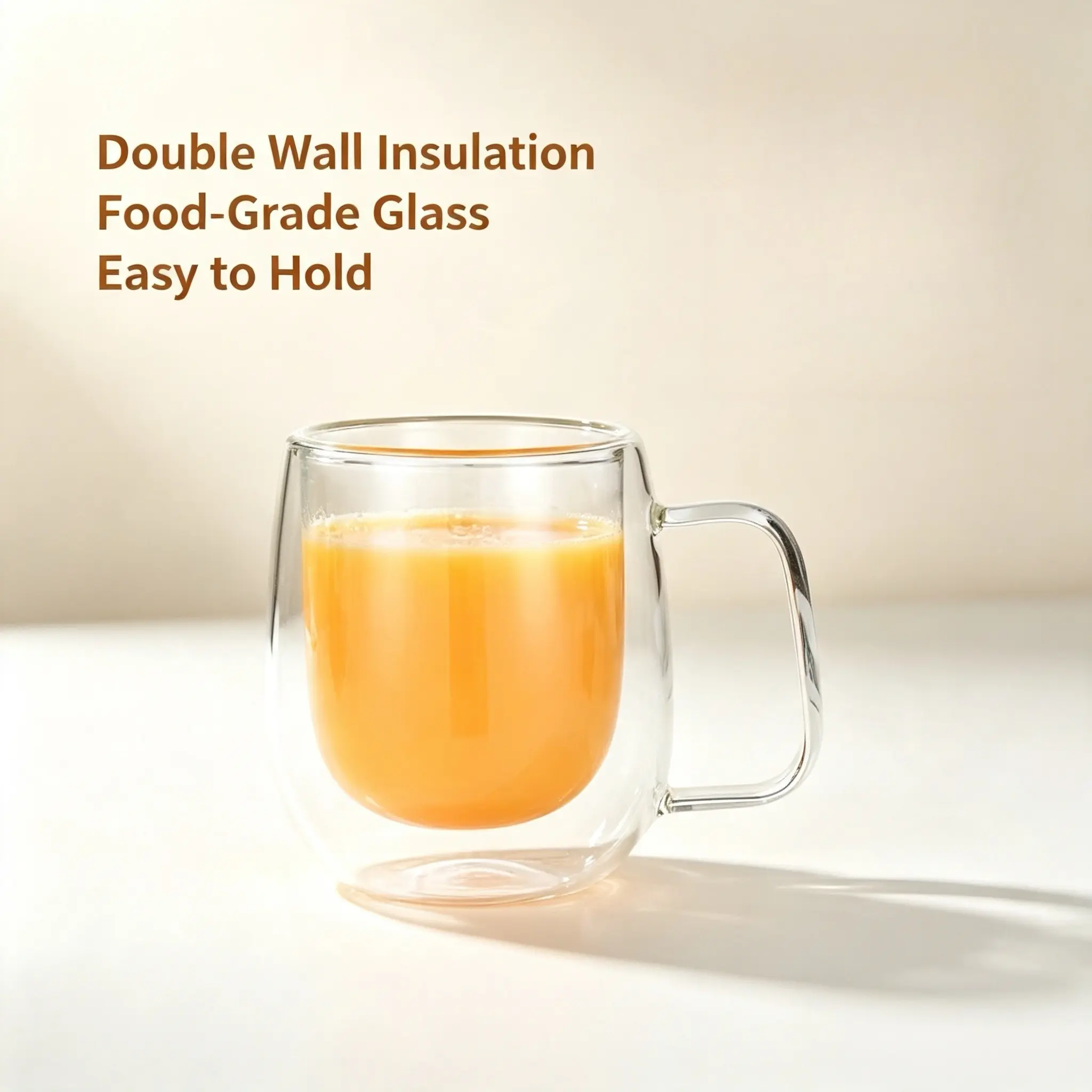 Creative Home Milk Coffee Cup, Office Insulated Double Wall Mug with Handle, Glass Cup, 350ML/250ML Options, Non-Lead Crystal Glass