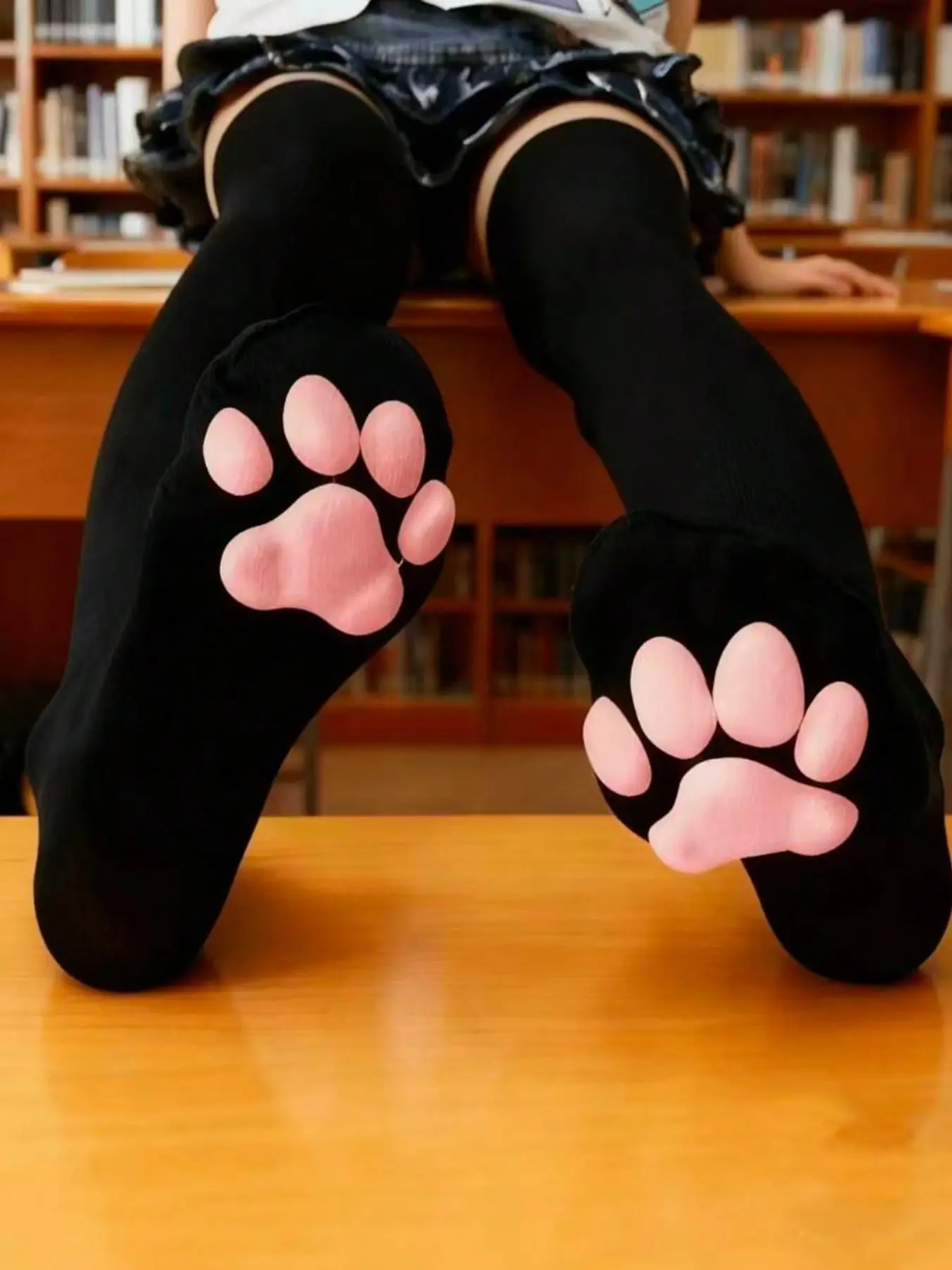 Cat Paw Thigh High Socks, Cute Soft 3D Toe Beans Socks Mittens Kitten Claw Pad Socks for Girl Women Cosplay Set