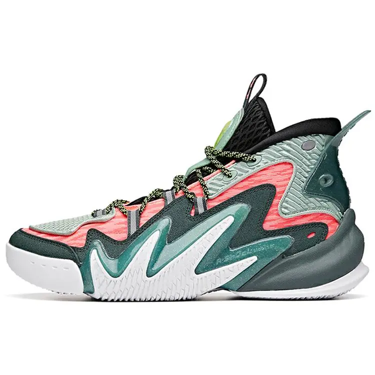 Anta Crazy Tide 2 Men's Basketball Shoes – Green and Pink, Synthetic Leather, A-Shock Cushioning, Non-Slip, Durable, High-Top Verifiable, with credentials and supporting global authentication