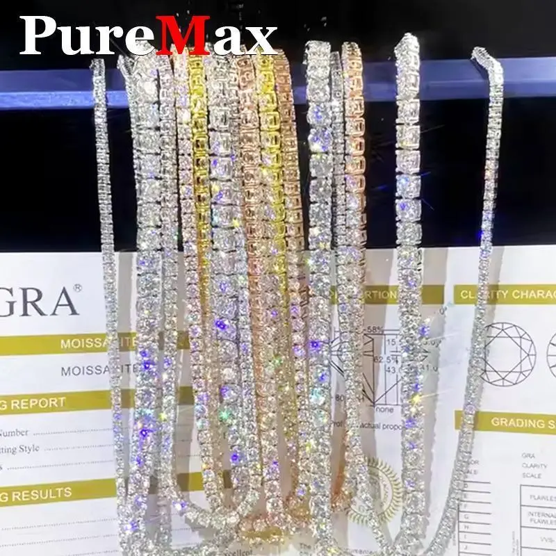 Tennis Hip Hop Necklace Moisssanite 18K Gold Plated 925 Sterling Silver Jewelry UnisexMoissanite Tennis Chain For Women & Man