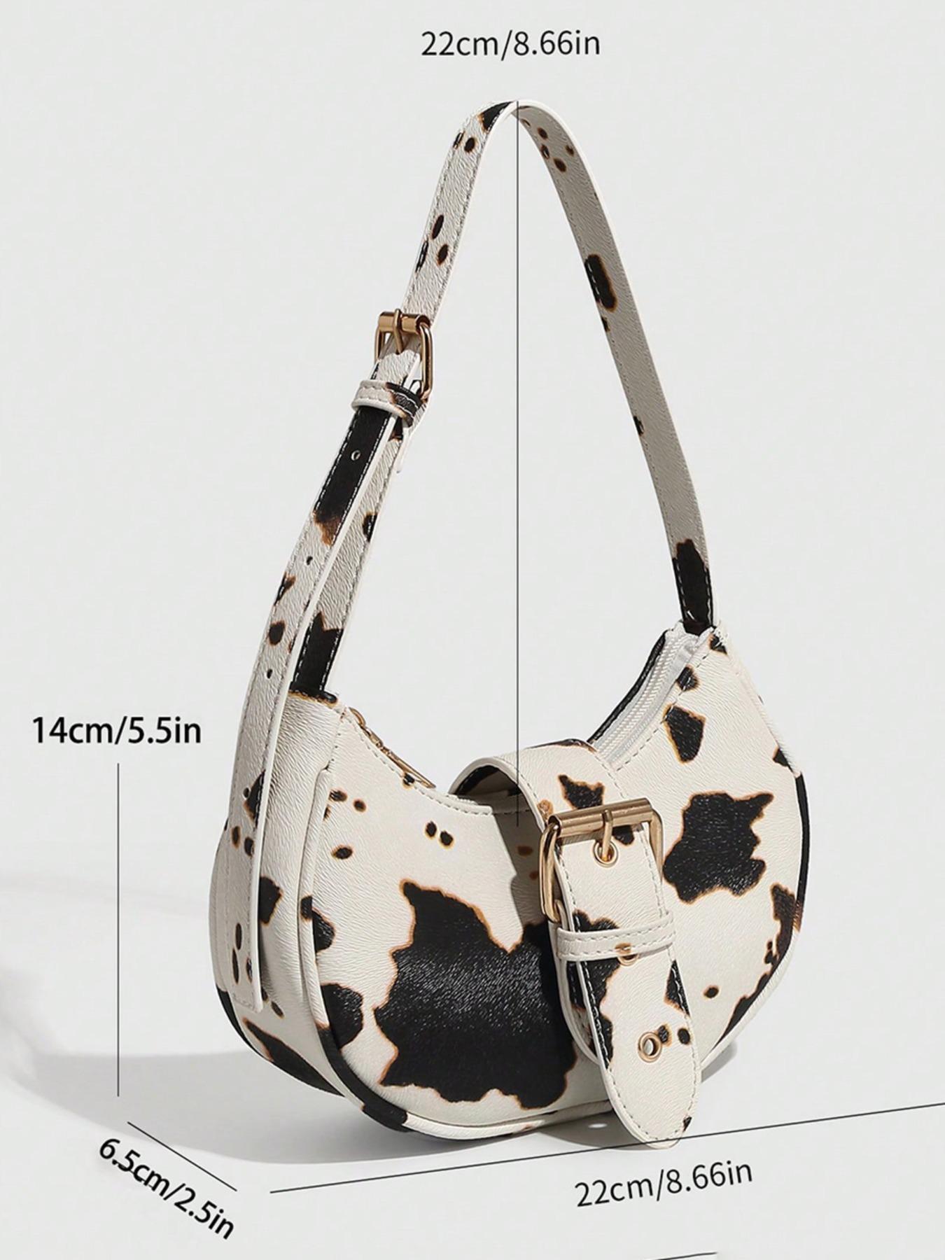 Fashionable Cow Print Shoulder Bag, Casual Versatile Underarm Bag for Women, Trendy All-match Y2K Commuter White Bag for Daily Used, Handbag Shoulder Bag