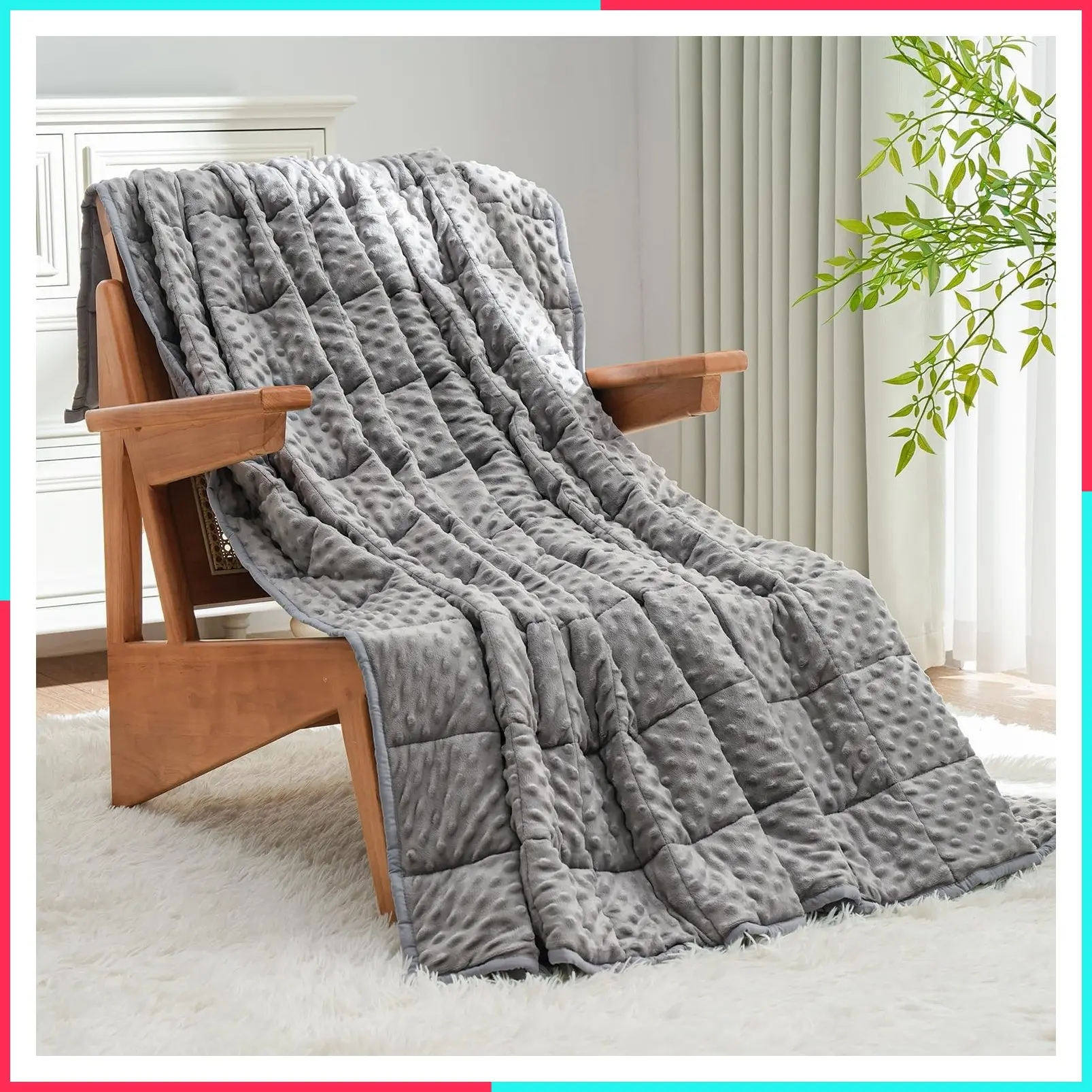 20 lbs 60x80 Inch Queen Size Weighted Blanket for Adults, Cozy Warm Breathable Cooling Soft Minky Dots, Filled with Glass Beads, Washable Heavy Throw for Sleep and Calm, Grey