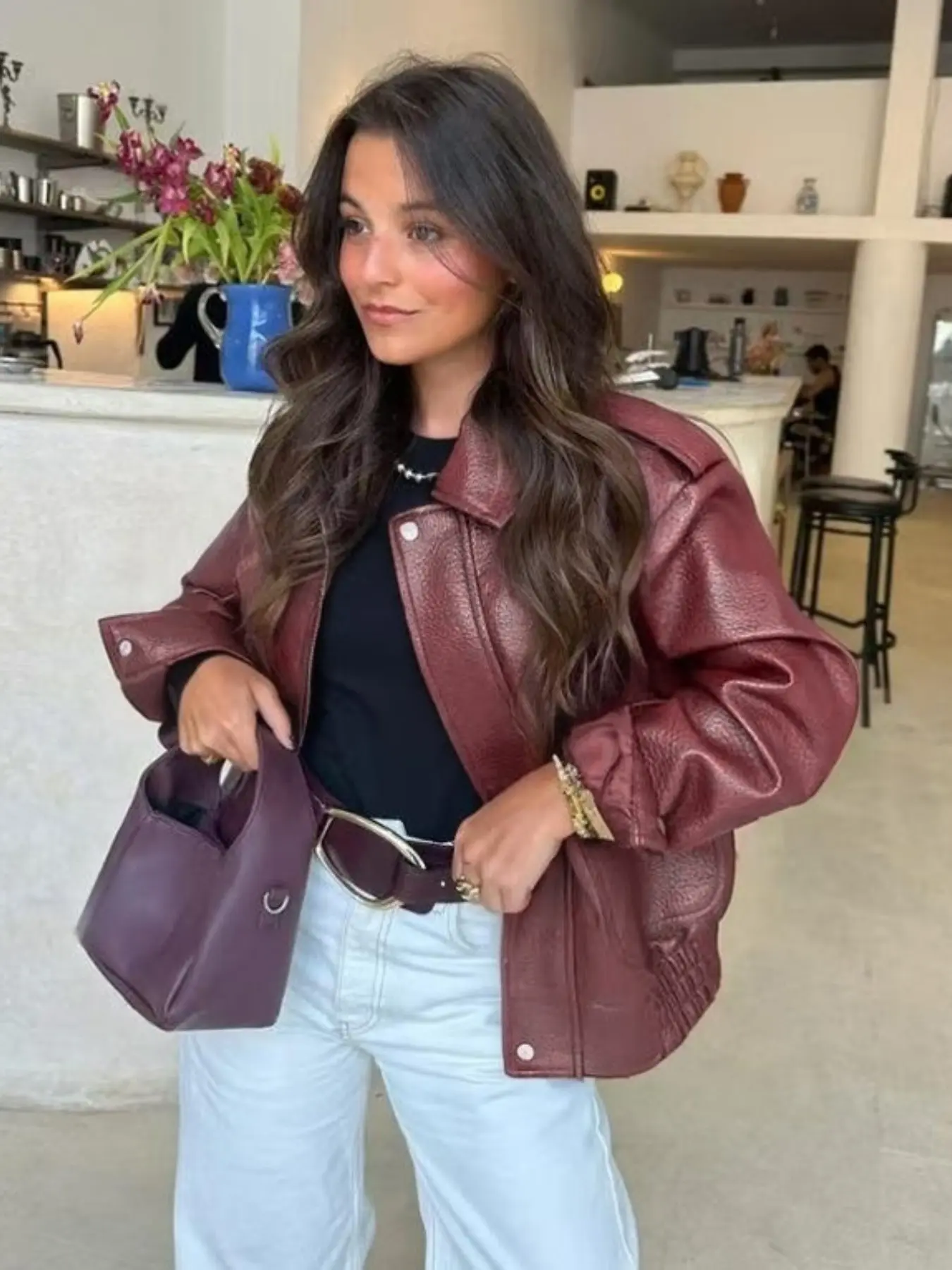 Vintage Leather Jacket New Arrival Stand Collar Zipper Coat Slim Fit Versatile Women's Top, Stylish and Comfortable Outerwear