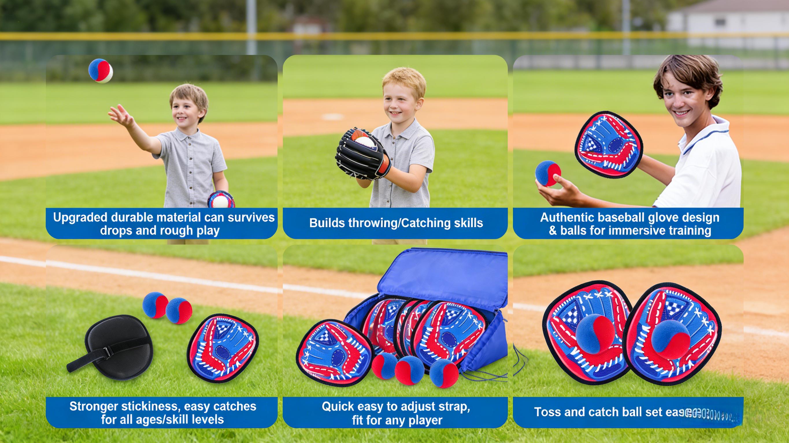 Beginner Toddler Baseball Training Glove Sticky Ball Catch Toys,Baseball Gift for Boys Girls Ages 3-12,Toss and Catch Ball Set Outdoor Games for Kids,, Beach Pool Yard Games Toys for Kids and Family