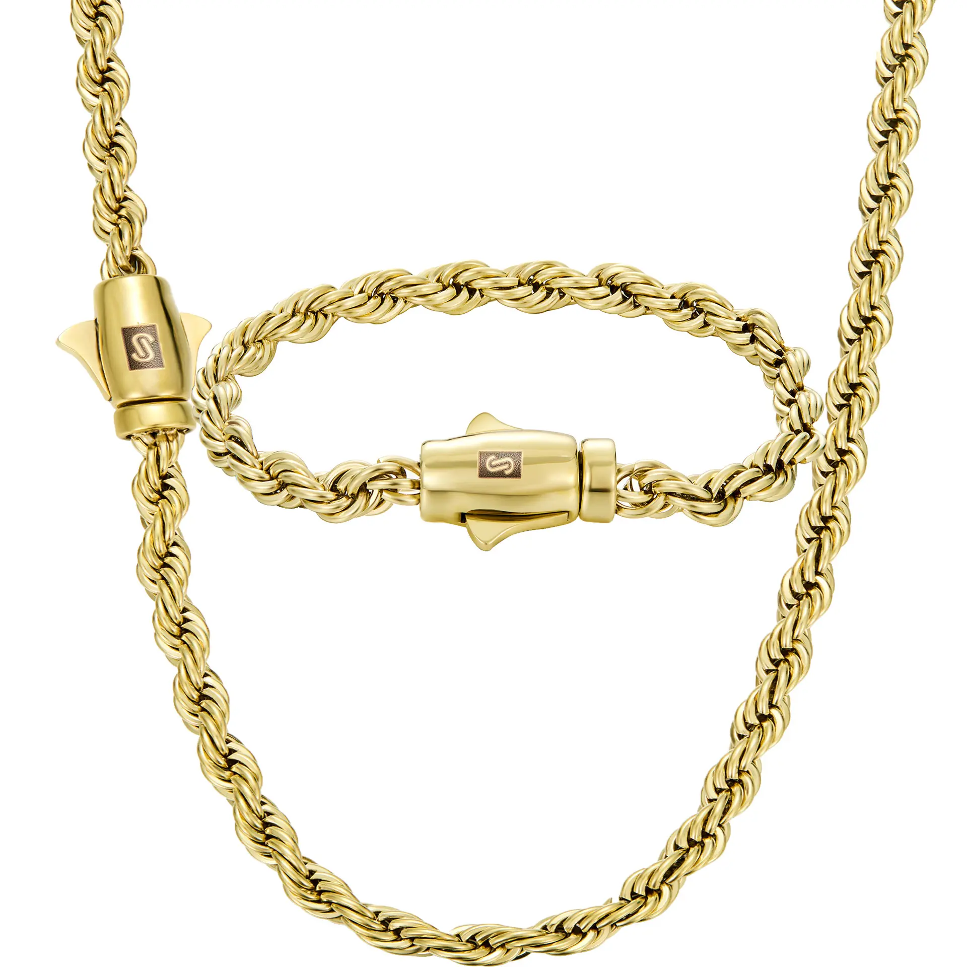14K Real Gold-Plated Rope Chain Necklace for Women and Men,Upgraded Shine, Faceted Cut, Tarnish-Free, Goldstone necklace 4mm/6mm, 22"/24" Jewelry,Father's Day Giftchains for men
