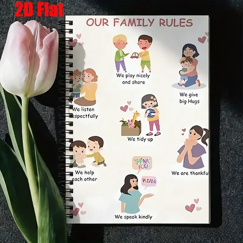 1pc Family Rules Spiral Notebook, 5.7x8.26 Inch, Kids Daily Routine Tracker, Home Education Learning Tool, Durable Coil Binding, Perfect for Back to School, Birthday Gift, Family Gathering Activity Notebook, Children Behavior Management Journal [