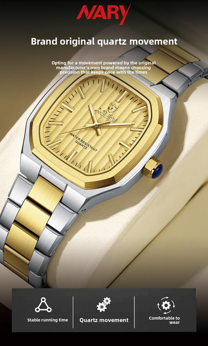 Men's Luxury Gold Square Quartz Watch - Stainless Steel Band, Water Resistant, Gold Textured Dial, Luminous Hands, Business Casual Dress Wristwatch, Perfect Gift for Him