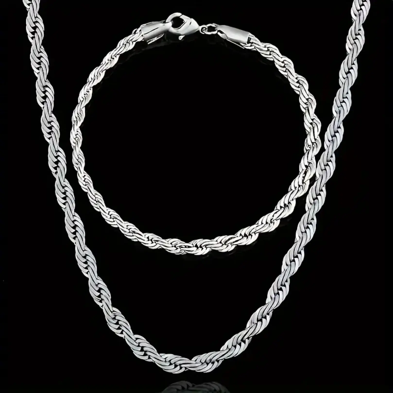 Twisted Rope Chain Necklace And Bracelet Set, Classic Plain Plated Jewelry, Elegant Versatile Accessory, Suitable For Daily Outfits And Thoughtful Gift‑Giving Scenarios
