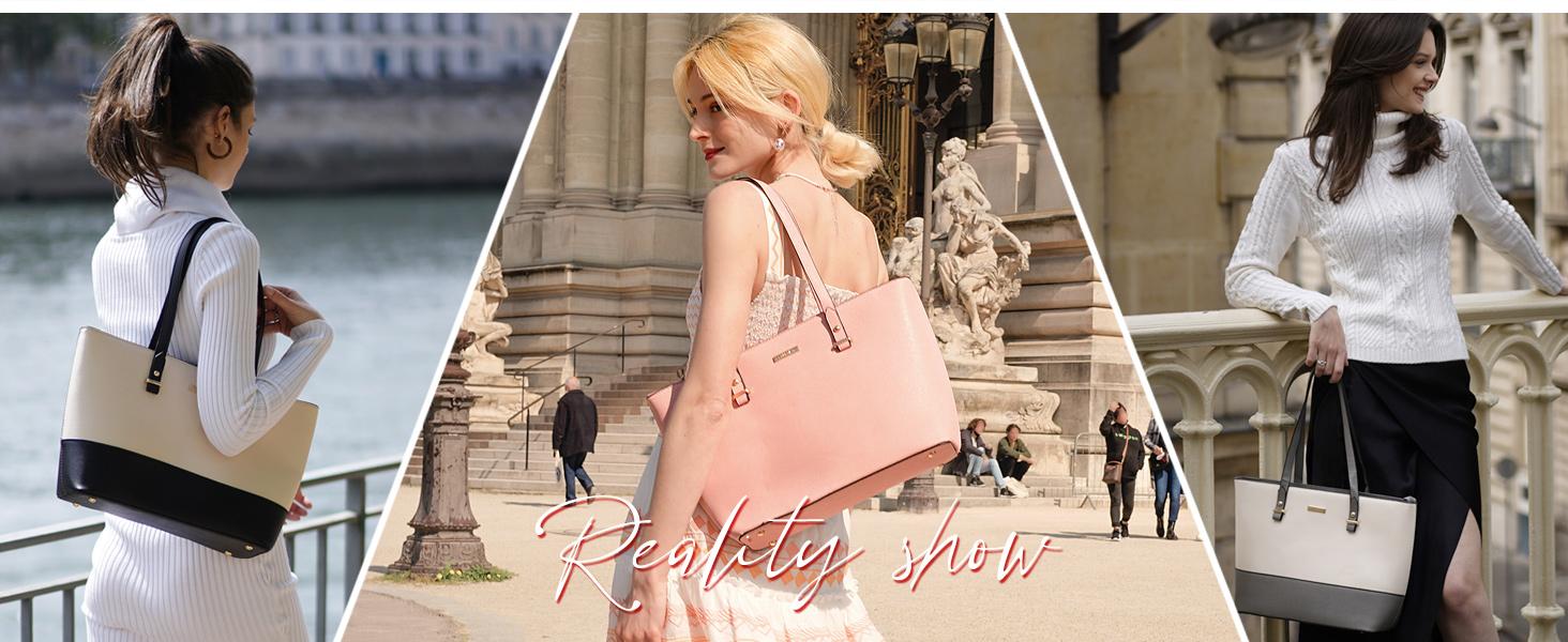 Women Fashion Handbags Wallet Tote Bag Shoulder Bag Top Handle Satchel Purse Set 4pcs Colorful White