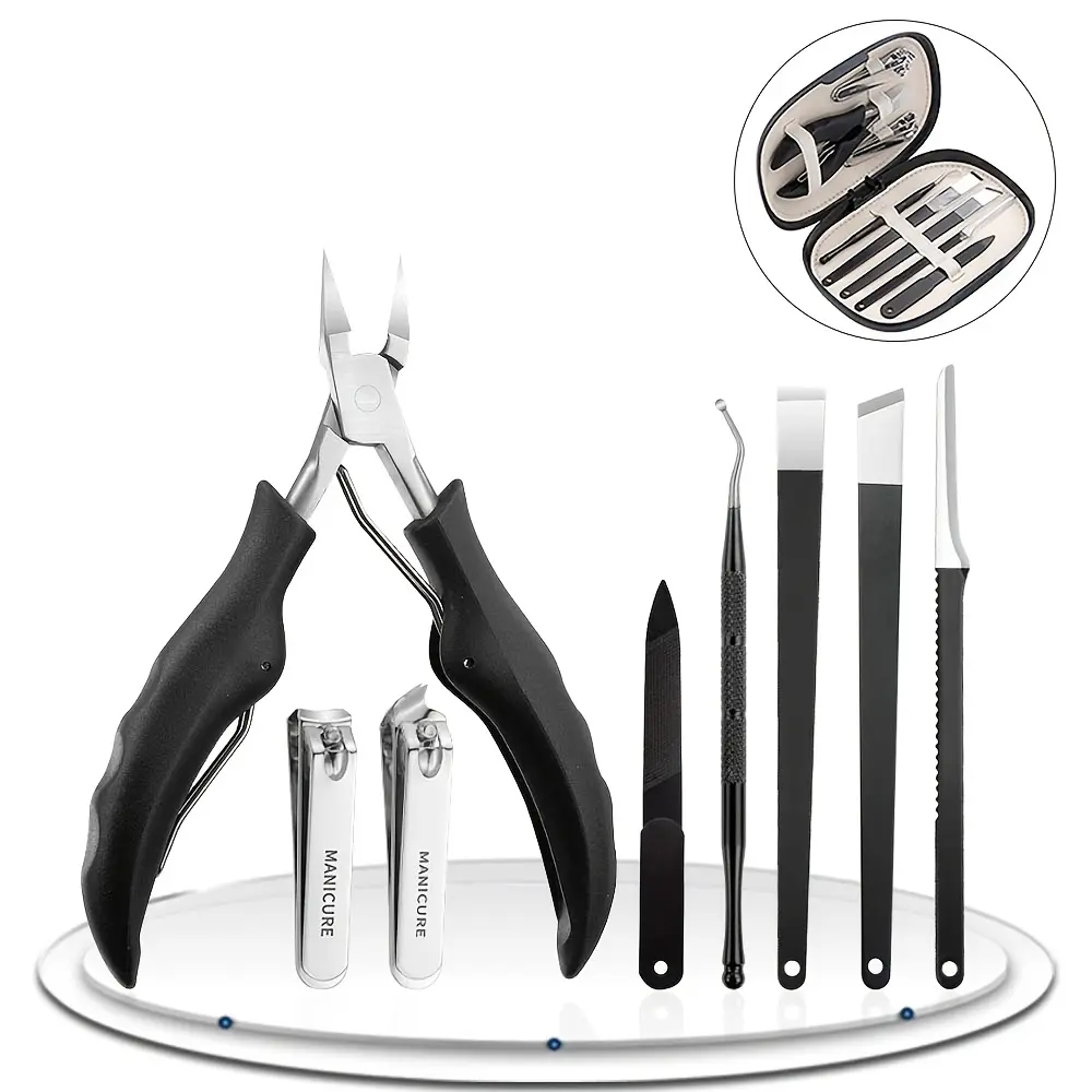 Nail Clipper Set 8pcs Stainless Steel, Professional Manicure Pedicure Kit with Case, Sharp Cuticle Nipper and Remover for Home Travel Nail Care