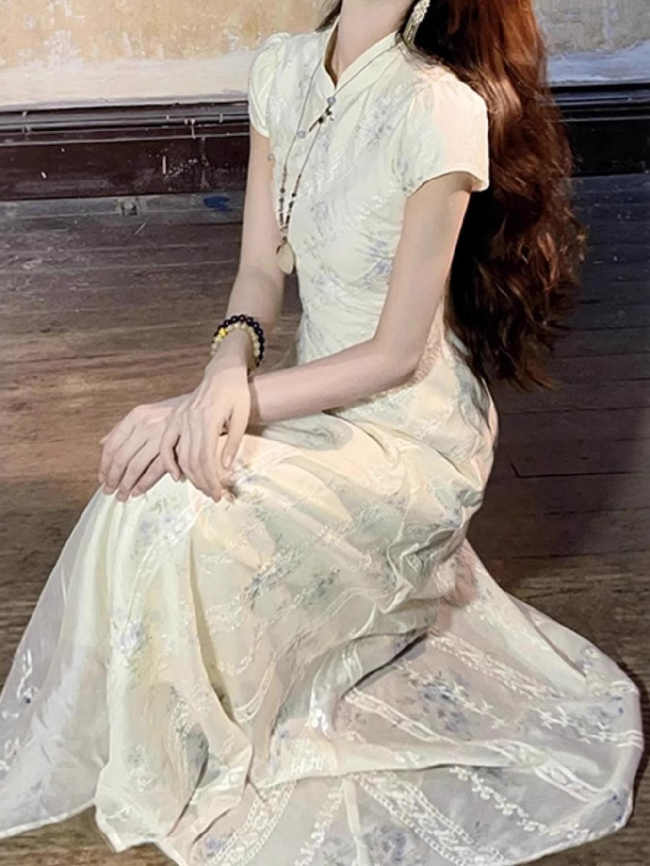 SYHAN 2026 Latest Women's Spring Modern Chinese Floral Improved Qipao Niche Design Gentle Gorgeous Comfortable Fashion Maxi Dress