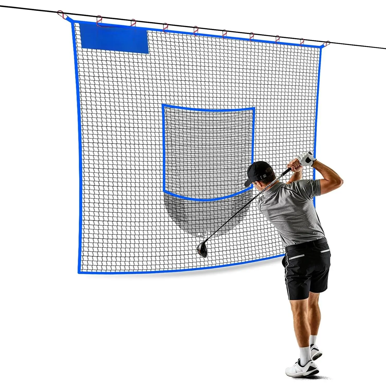 Heavy-Duty Polyester Golf Practice Hitting Net with Extra Striking Layer, Portable Setup Golf Training Barrier for Backyard & Indoor Swing Practice