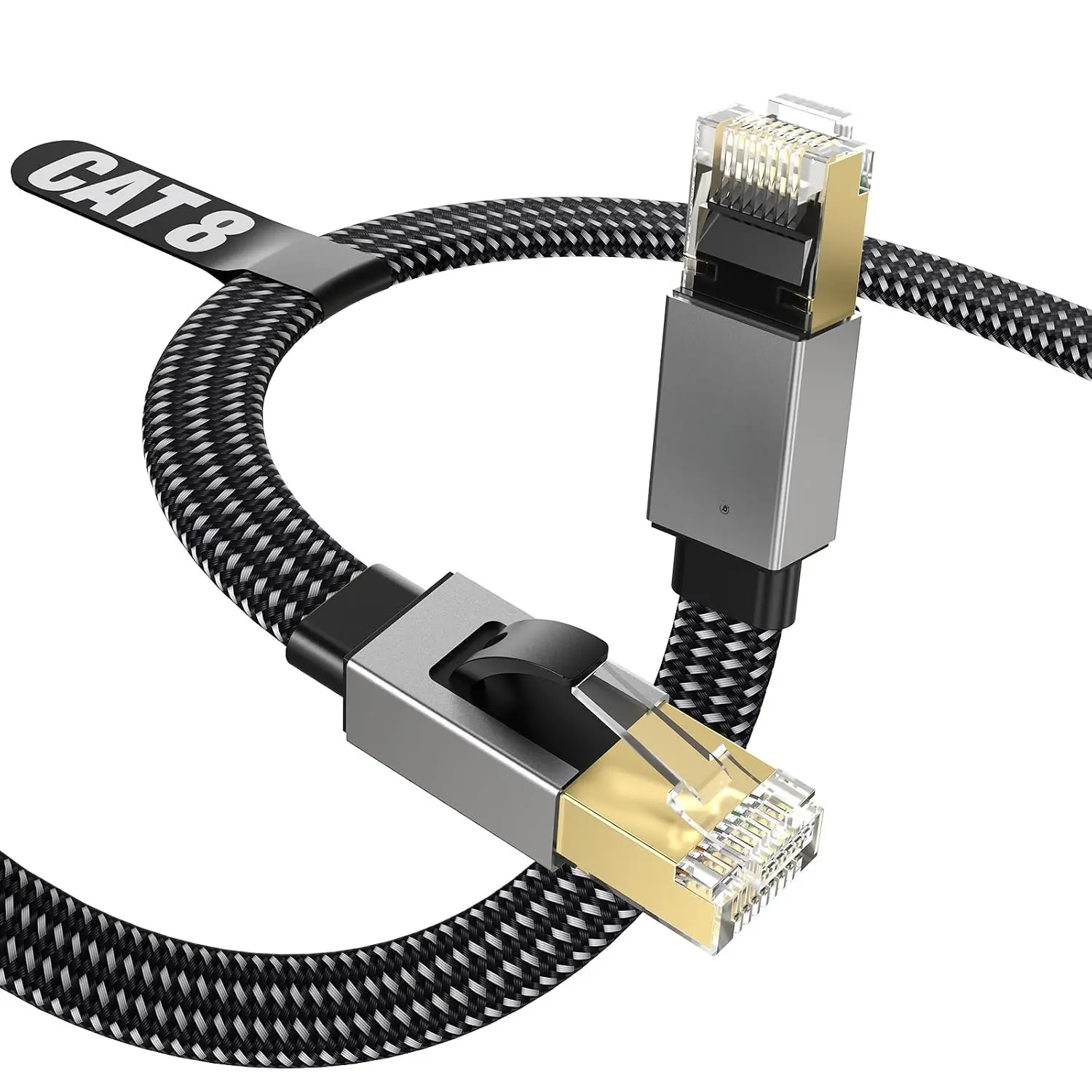 8 Ethernet , 1.5ft Flat Braided Pure Copper 30AWG F/FTP with Ground, 40Gbps 2000MHz, Slim LAN  for  & Office, Router, PC, Gaming, Modem –  in 1.5ft 3ft 6ft 10ft 15ft